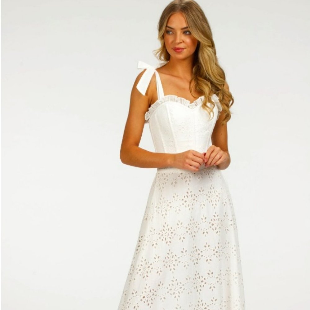 Corset Story Anglaise Broderie Cotton Camelia White Corset Midi Dress